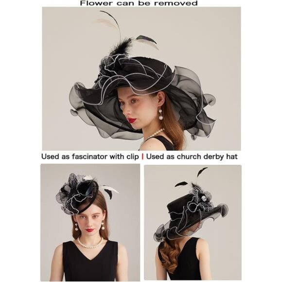 Women's Kentucky Derby Church Dress Hat 10-black,white - Picture 3 of 7